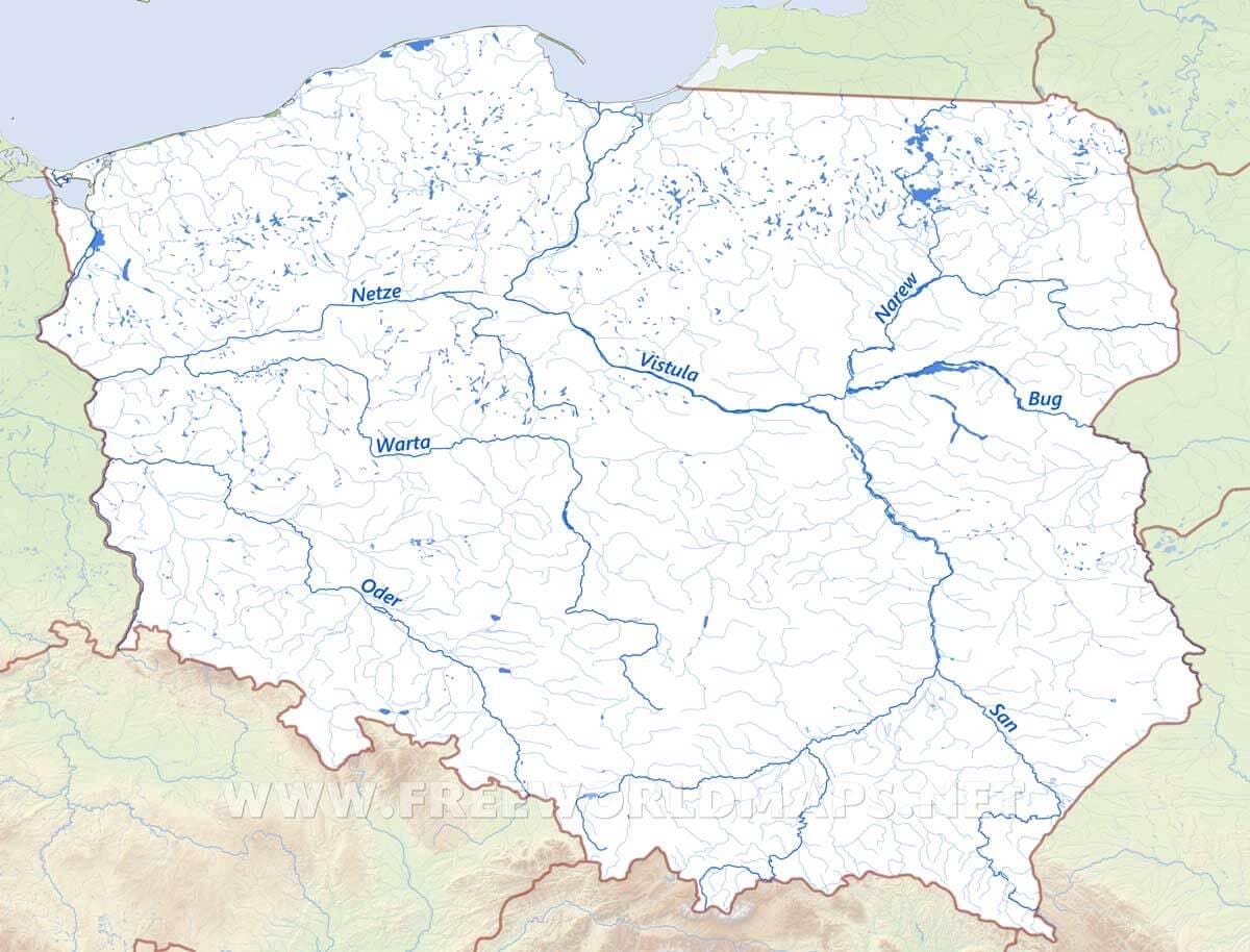 地图的波兰的河流