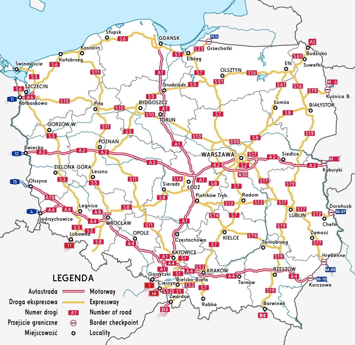 地图的波兰公路